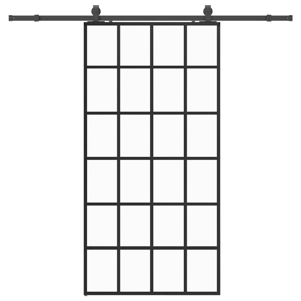 Produktbild för Skjutdörr med beslag svart 102x205 cm ESG-glas