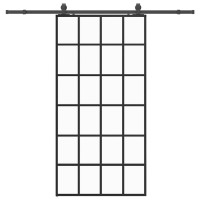 Produktbild för Skjutdörr med beslag svart 102x205 cm ESG-glas