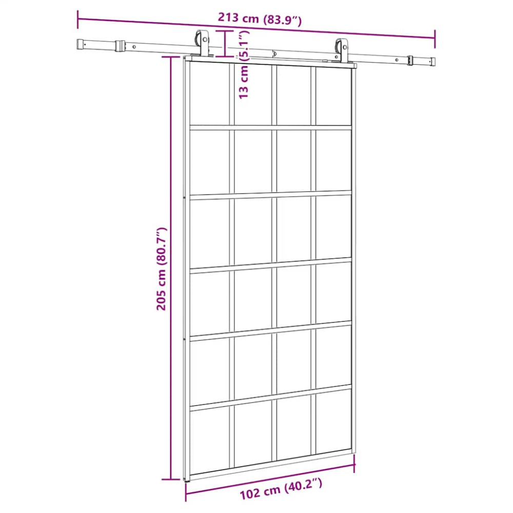 Produktbild för Skjutdörr med beslag svart 102x205 cm ESG-glas
