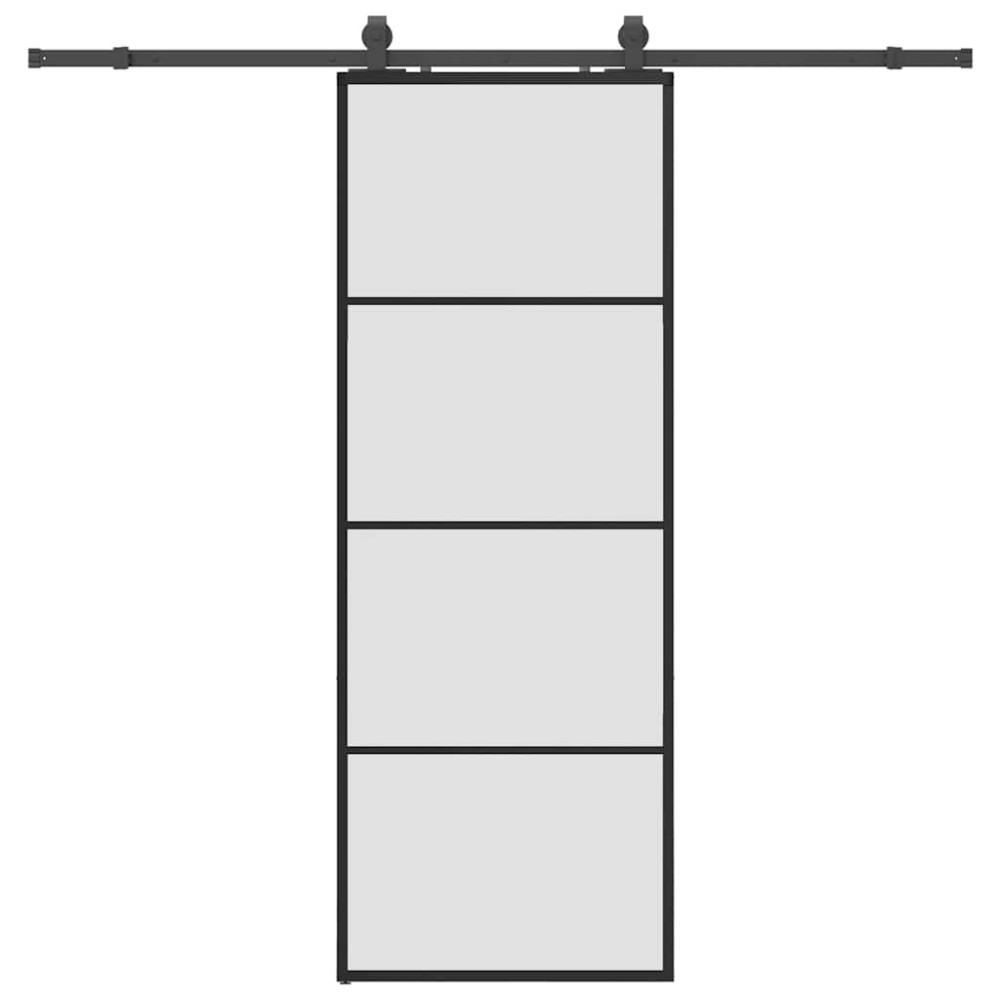 Produktbild för Skjutdörr med beslag svart 76x205 cm ESG-glas