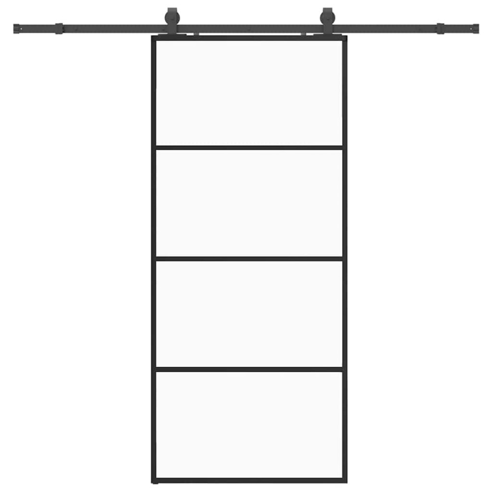 Produktbild för Skjutdörr med beslag svart 90x205 cm ESG-glas