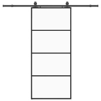 Produktbild för Skjutdörr med beslag svart 90x205 cm ESG-glas