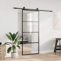 Produktbild för Skjutdörr med beslag svart 90x205 cm ESG-glas