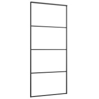 Produktbild för Skjutdörr med beslag svart 90x205 cm ESG-glas
