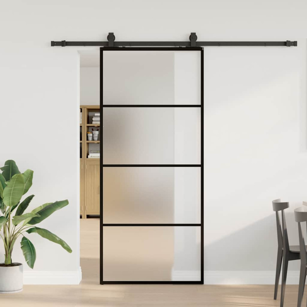 Produktbild för Skjutdörr med beslag svart 90x205 cm ESG-glas