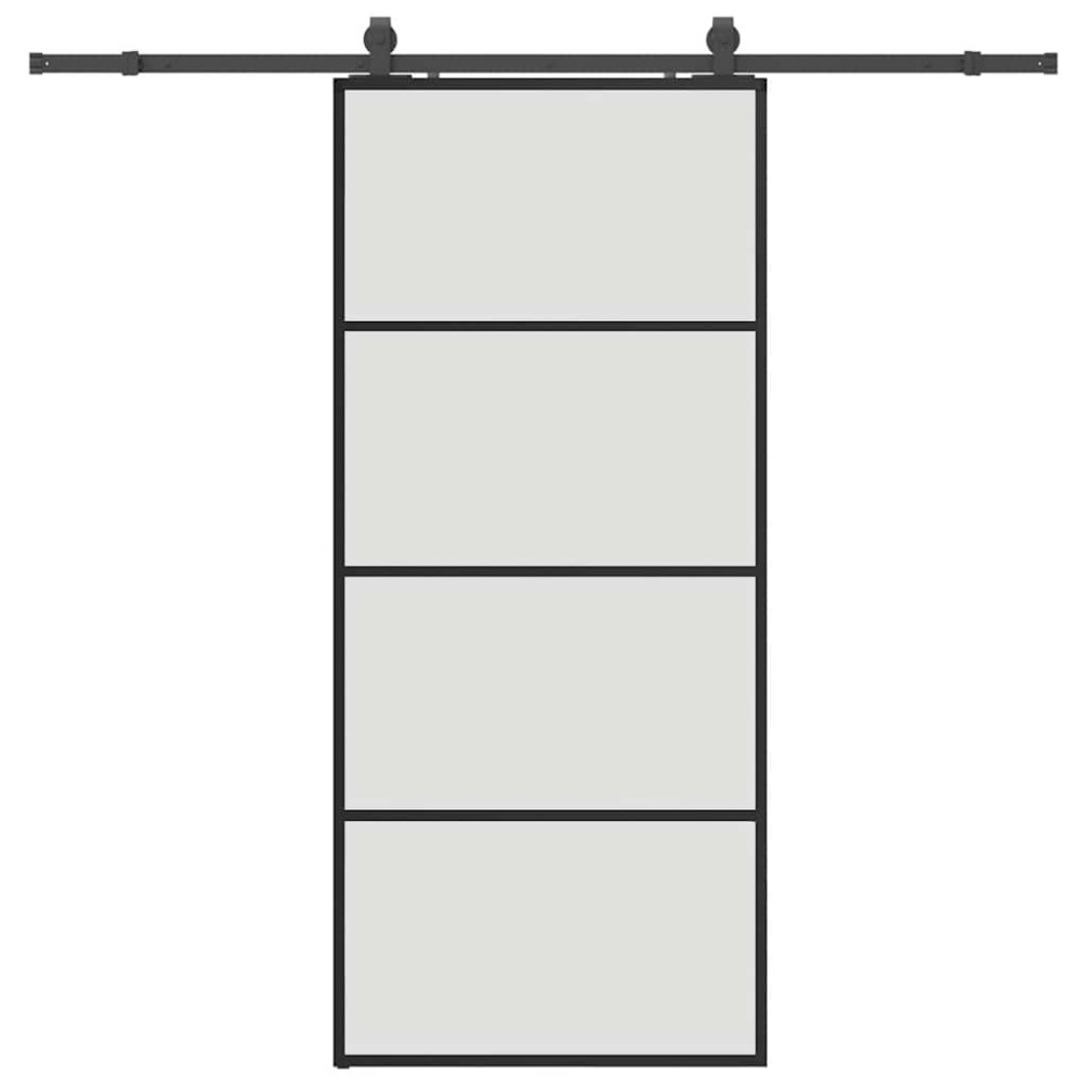 Produktbild för Skjutdörr med beslag svart 90x205 cm ESG-glas