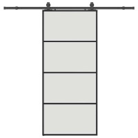 Produktbild för Skjutdörr med beslag svart 90x205 cm ESG-glas