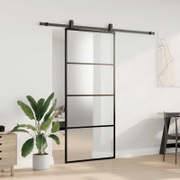 Produktbild för Skjutdörr med beslag svart 90x205 cm ESG-glas