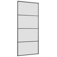 Produktbild för Skjutdörr med beslag svart 90x205 cm ESG-glas