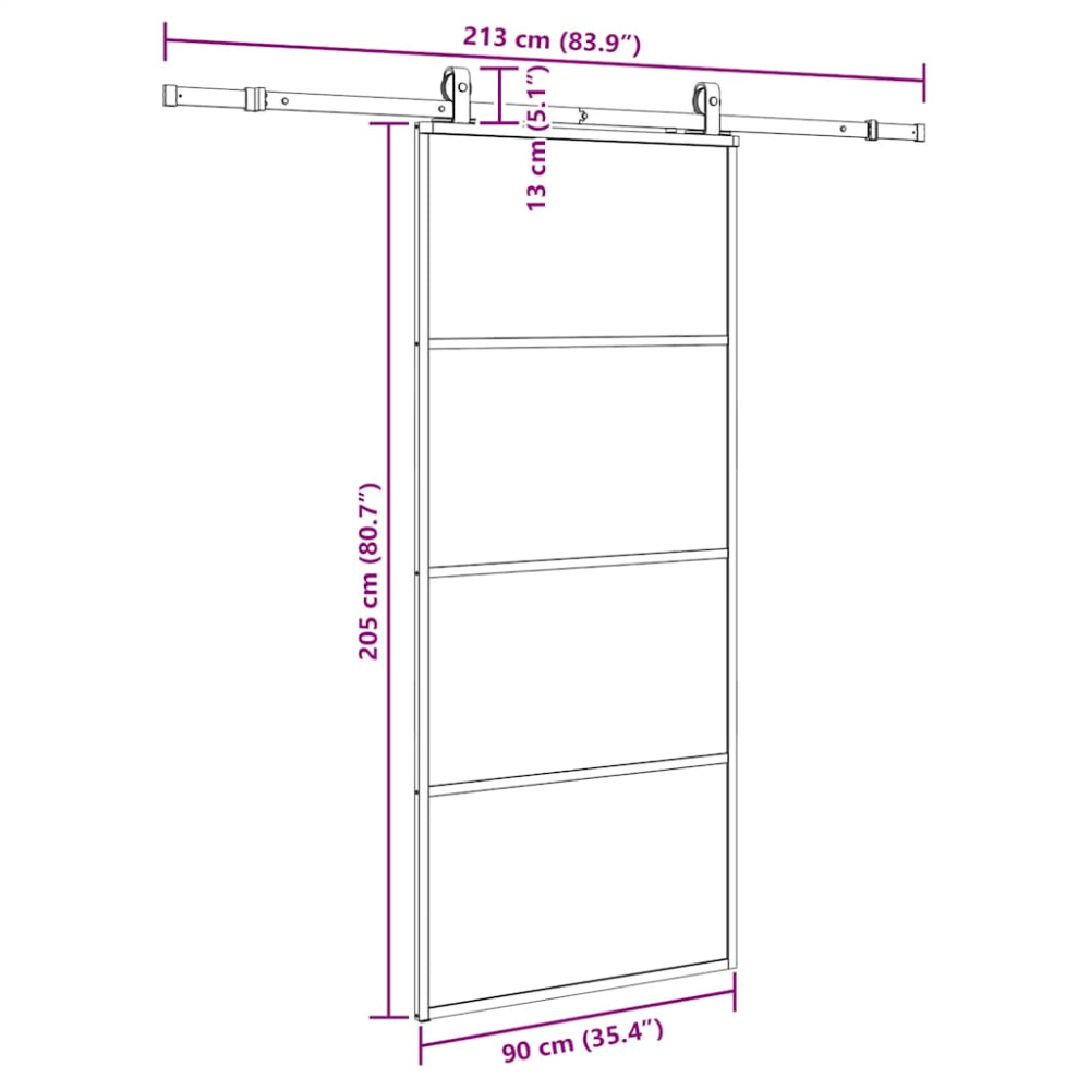 Produktbild för Skjutdörr med beslag svart 90x205 cm ESG-glas