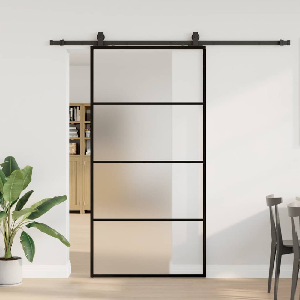 Produktbild för Skjutdörr med beslag svart 102,5x205 cm ESG-glas