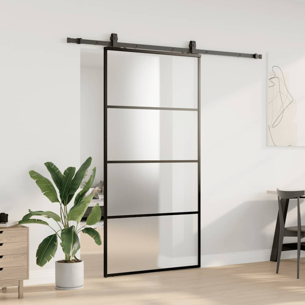 Produktbild för Skjutdörr med beslag svart 102,5x205 cm ESG-glas