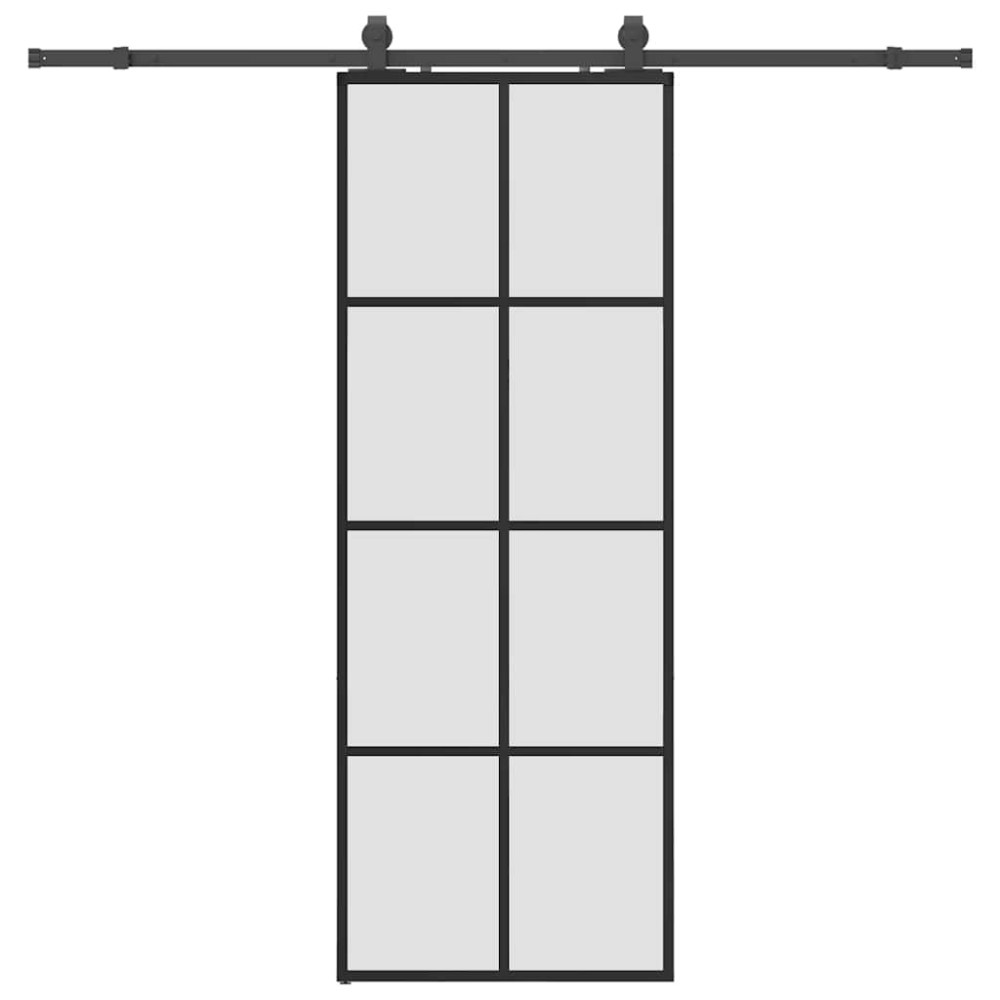 Produktbild för Skjutdörr med beslag svart 76x205 cm ESG-glas