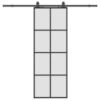 Produktbild för Skjutdörr med beslag svart 76x205 cm ESG-glas