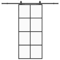 Produktbild för Skjutdörr med beslag svart 90x205 cm ESG-glas