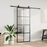 Produktbild för Skjutdörr med beslag svart 90x205 cm ESG-glas