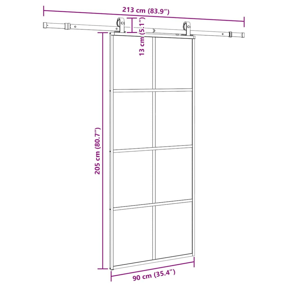 Produktbild för Skjutdörr med beslag svart 90x205 cm ESG-glas