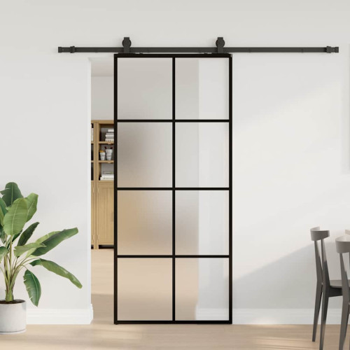 vidaXL Skjutdörr med beslag svart 90x205 cm ESG-glas