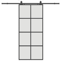 Produktbild för Skjutdörr med beslag svart 90x205 cm ESG-glas