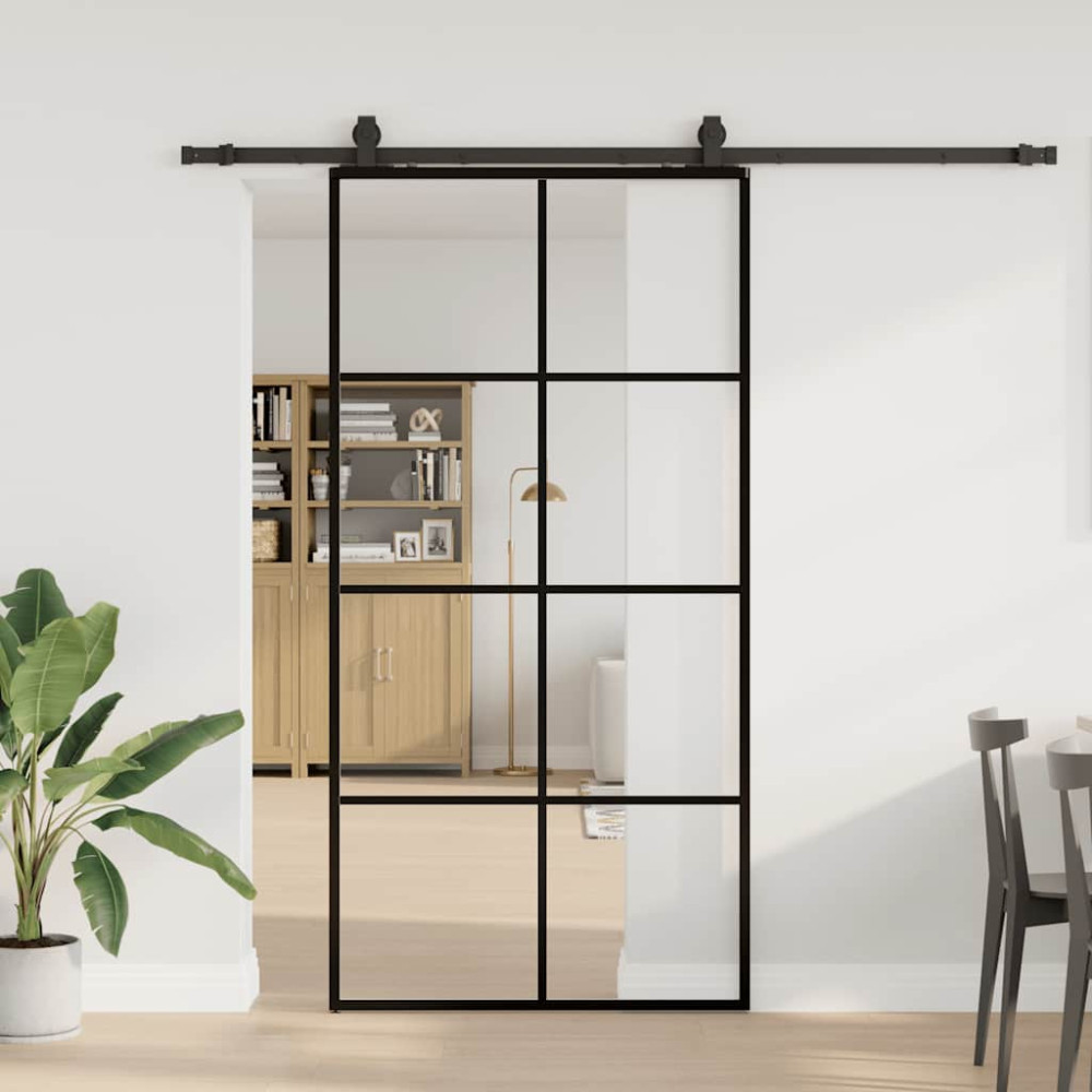 Produktbild för Skjutdörr med beslag svart 102,5x205 cm ESG-glas