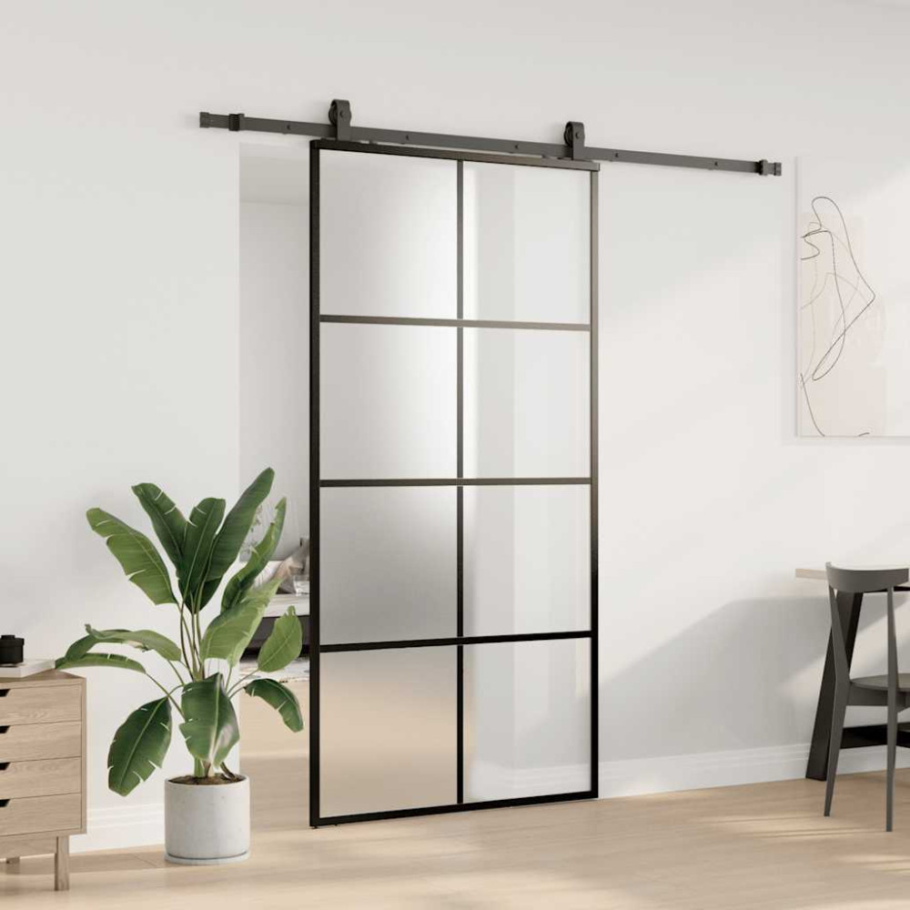 Produktbild för Skjutdörr med beslag svart 102,5x205 cm ESG-glas