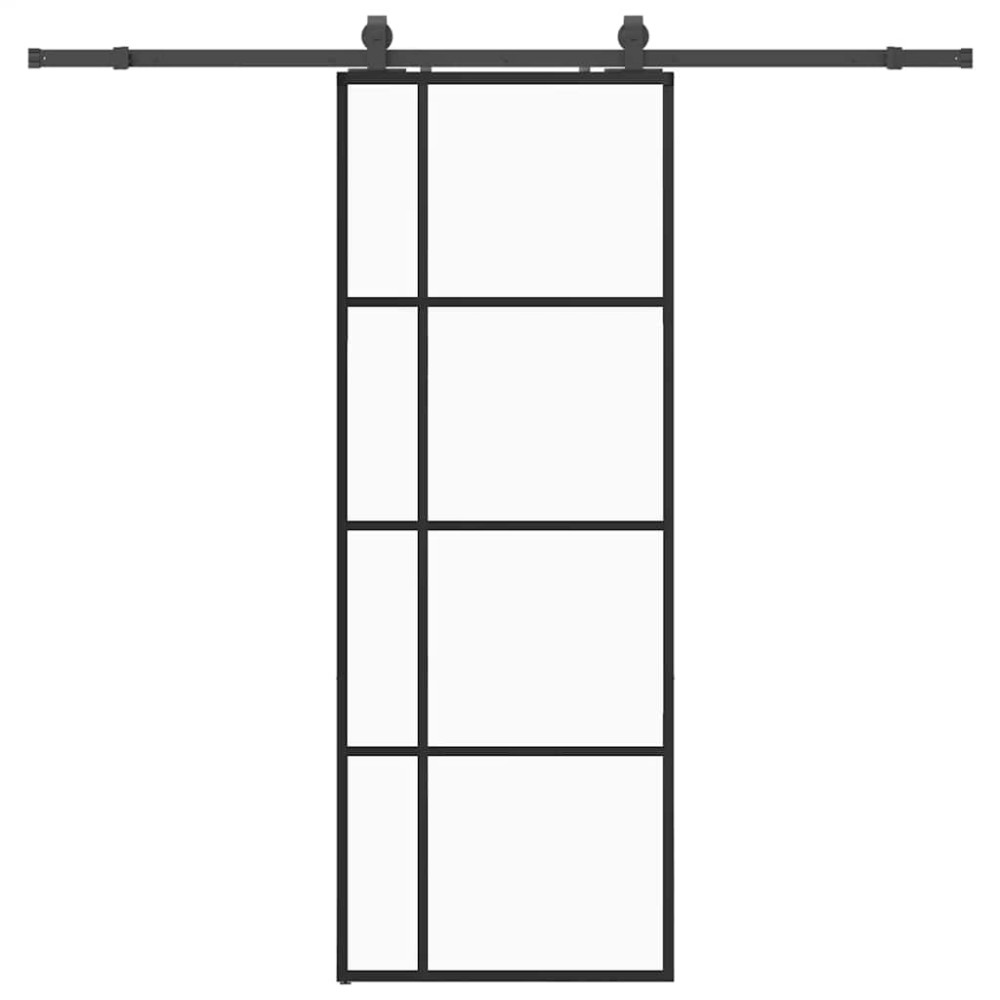 Produktbild för Skjutdörr med beslag svart 76x205 cm ESG-glas