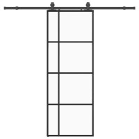 Produktbild för Skjutdörr med beslag svart 76x205 cm ESG-glas