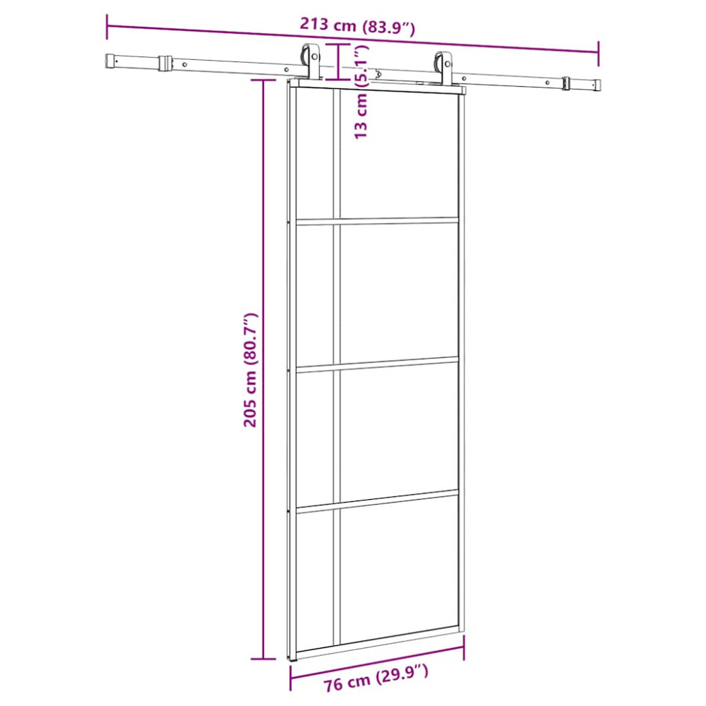 Produktbild för Skjutdörr med beslag svart 76x205 cm ESG-glas