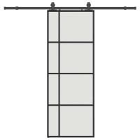 Produktbild för Skjutdörr med beslag svart 76x205 cm ESG-glas