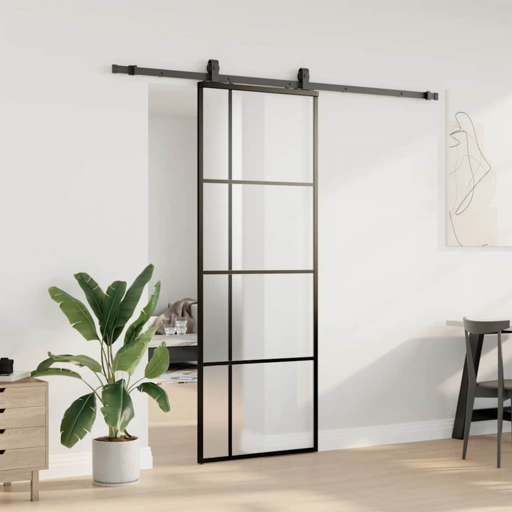 Produktbild för Skjutdörr med beslag svart 76x205 cm ESG-glas
