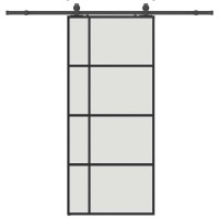 Produktbild för Skjutdörr med beslag svart 90x205 cm ESG-glas