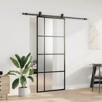 Produktbild för Skjutdörr med beslag svart 90x205 cm ESG-glas