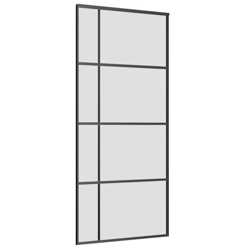 Produktbild för Skjutdörr med beslag svart 90x205 cm ESG-glas