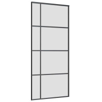 Produktbild för Skjutdörr med beslag svart 90x205 cm ESG-glas