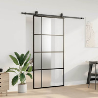 Produktbild för Skjutdörr med beslag svart 102,5x205 cm ESG-glas
