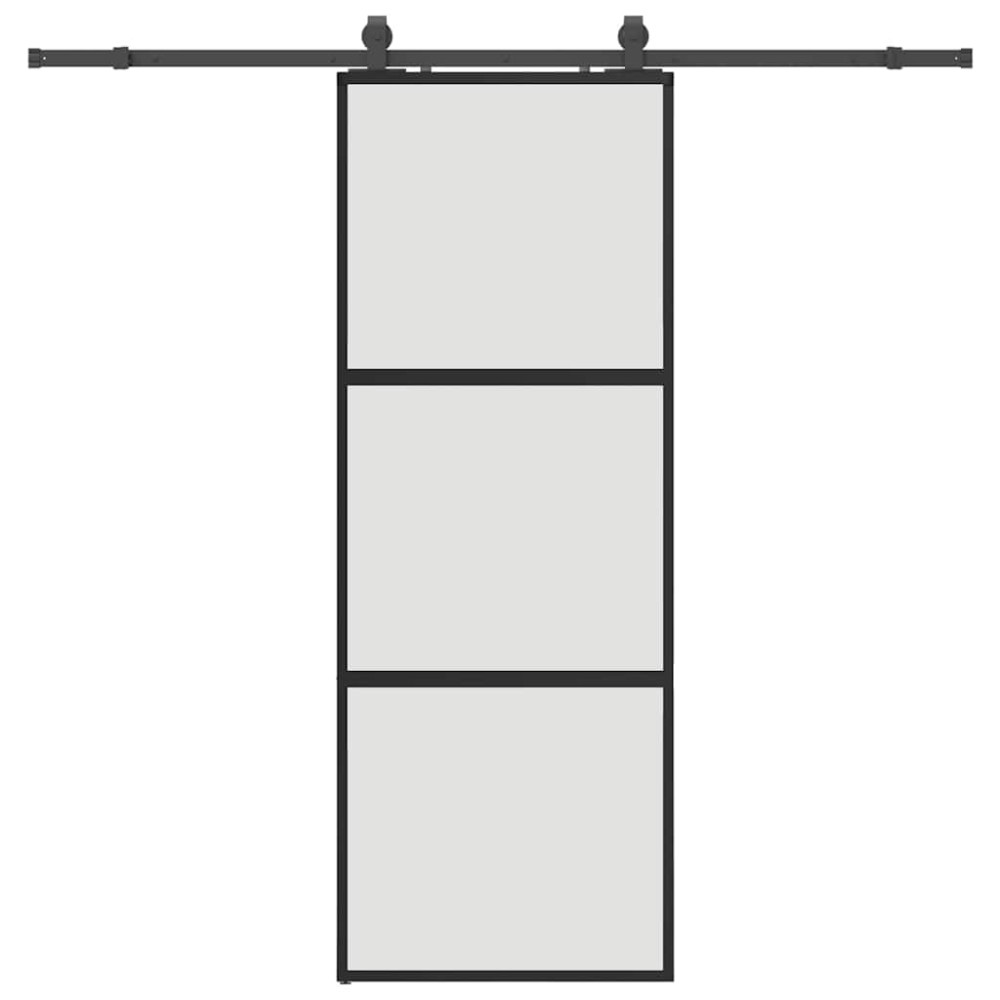 Produktbild för Skjutdörr med beslag svart 76x205 cm härdat glas