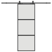 Produktbild för Skjutdörr med beslag svart 76x205 cm härdat glas