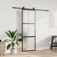 Produktbild för Skjutdörr med beslag svart 76x205 cm härdat glas