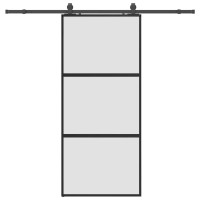 Produktbild för Skjutdörr med beslagssats svart 90x205 cm härdat glas
