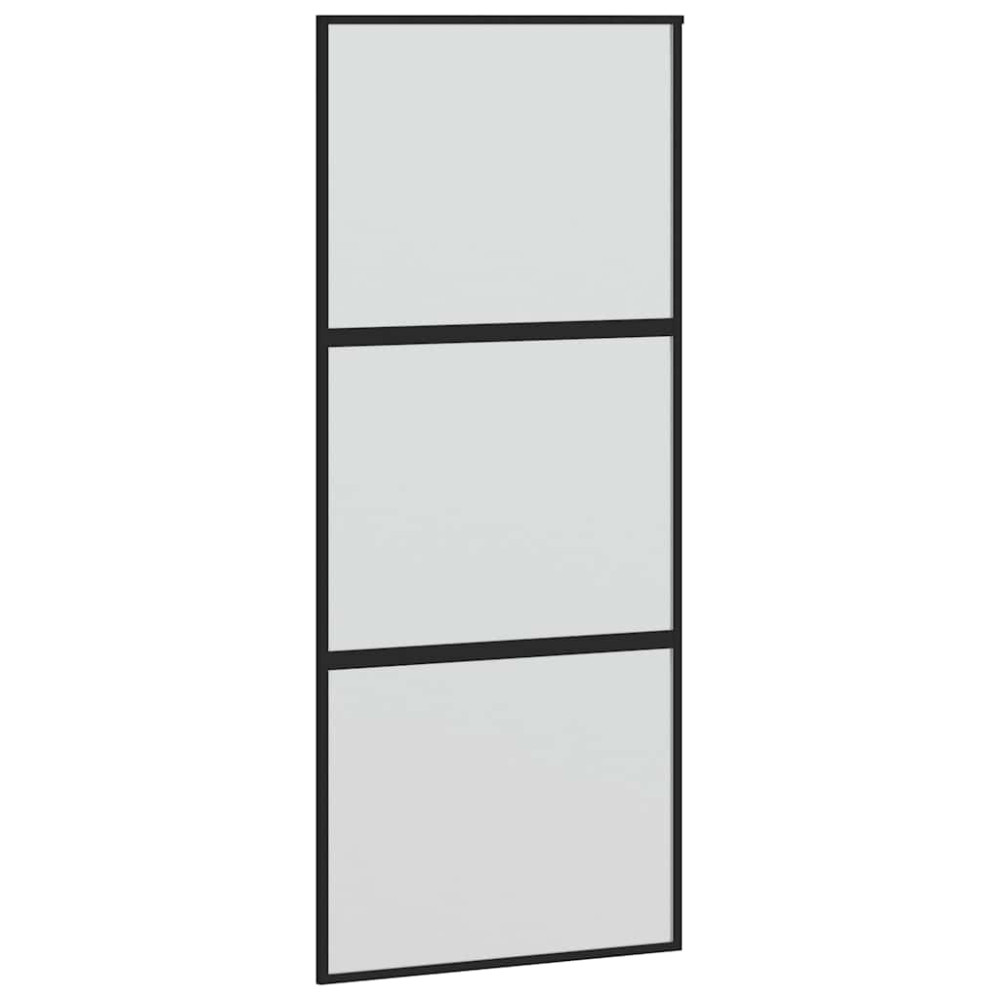 Produktbild för Skjutdörr med beslagssats svart 90x205 cm härdat glas