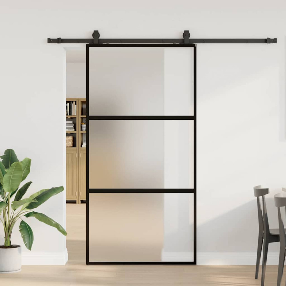Produktbild för Skjutdörr med beslag svart 102,5x205 cm härdat glas