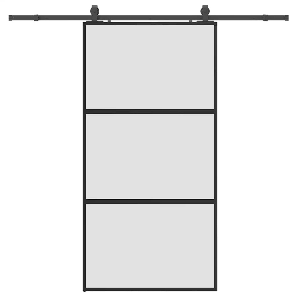 Produktbild för Skjutdörr med beslag svart 102,5x205 cm härdat glas