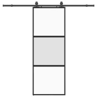 Produktbild för Skjutdörr med beslag svart 76x205 cm härdat glas
