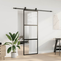 Produktbild för Skjutdörr med beslag svart 76x205 cm härdat glas