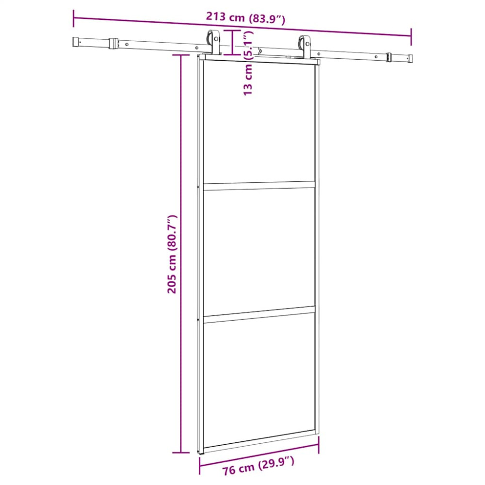 Produktbild för Skjutdörr med beslag svart 76x205 cm härdat glas