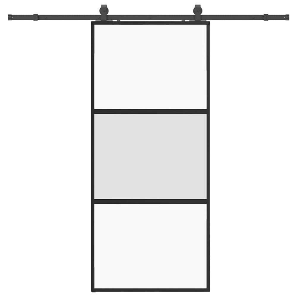 Produktbild för Skjutdörr med beslagssats svart 90x205 cm härdat glas
