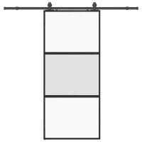 Produktbild för Skjutdörr med beslagssats svart 90x205 cm härdat glas