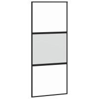 Produktbild för Skjutdörr med beslagssats svart 90x205 cm härdat glas