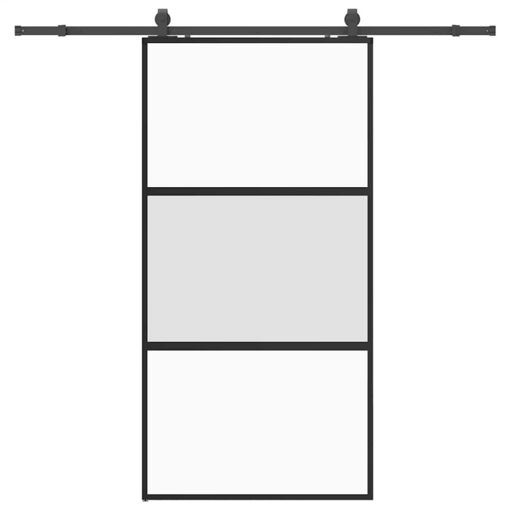 Produktbild för Skjutdörr med beslag svart 102,5x205 cm härdat glas