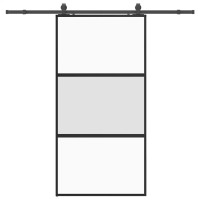 Produktbild för Skjutdörr med beslag svart 102,5x205 cm härdat glas